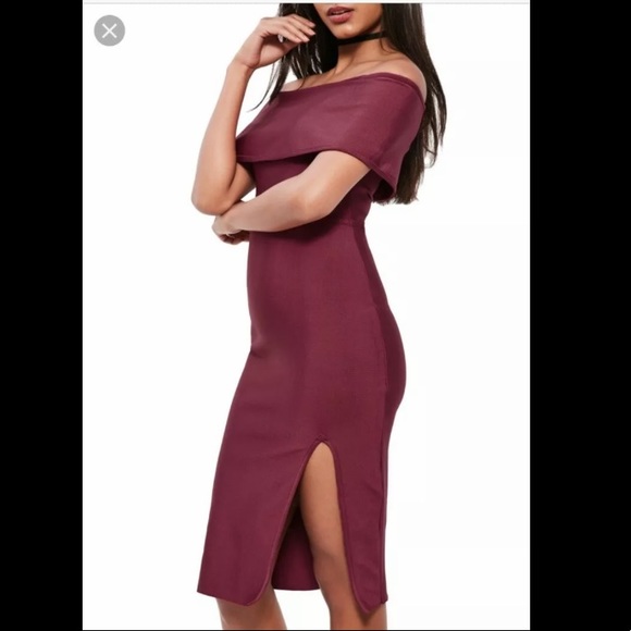 Missguided Nordstrom Off-Shoulder Wine Red Midi Dress NWT Sz 8 - Picture 2 of 10